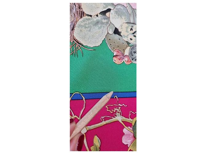 Foulard in seta "Fauna e Flora del Texas" di Hermès Marrone Rosa Blu Beige Verde - vista 17