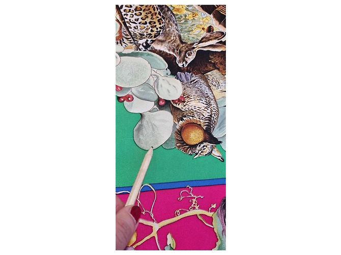 Foulard in seta "Fauna e Flora del Texas" di Hermès Marrone Rosa Blu Beige Verde - vista 18