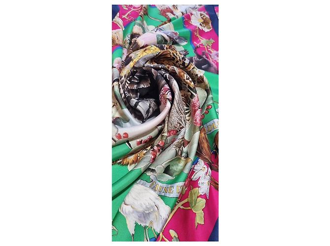 Foulard in seta "Fauna e Flora del Texas" di Hermès Marrone Rosa Blu Beige Verde - vista 19