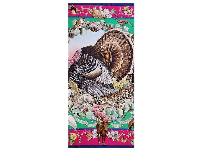 Foulard in seta "Fauna e Flora del Texas" di Hermès Marrone Rosa Blu Beige Verde - vista 2