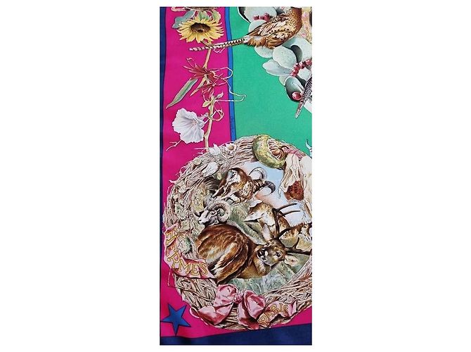 Foulard in seta "Fauna e Flora del Texas" di Hermès Marrone Rosa Blu Beige Verde - vista 4