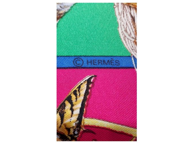 Foulard in seta "Fauna e Flora del Texas" di Hermès Marrone Rosa Blu Beige Verde - vista 5
