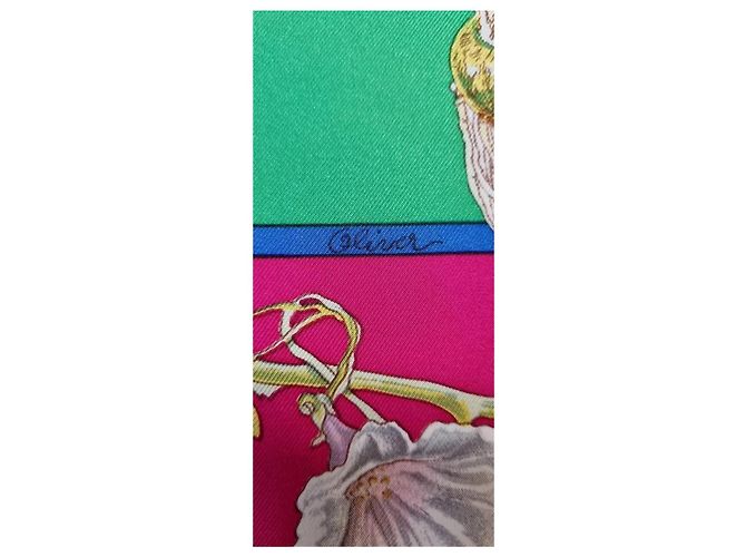 Foulard in seta "Fauna e Flora del Texas" di Hermès Marrone Rosa Blu Beige Verde - vista 6