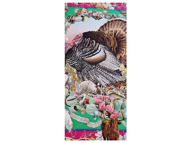 Foulard in seta "Fauna e Flora del Texas" di Hermès Marrone Rosa Blu Beige Verde - vista 7
