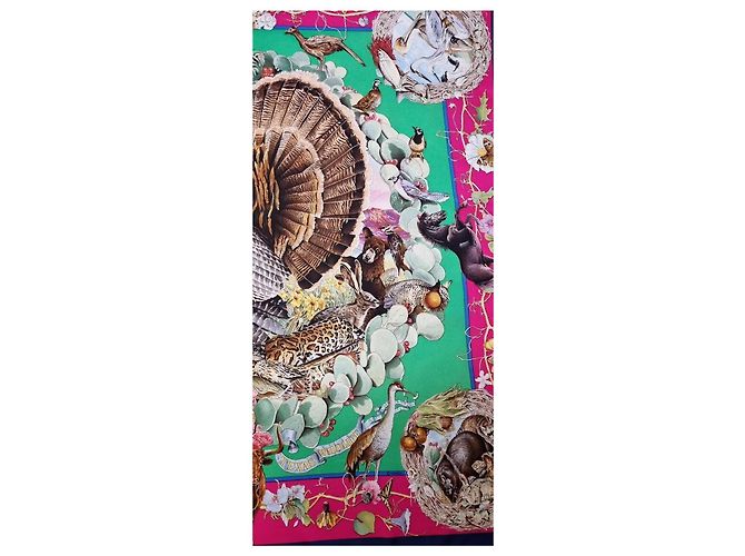 Foulard in seta "Fauna e Flora del Texas" di Hermès Marrone Rosa Blu Beige Verde - vista 9