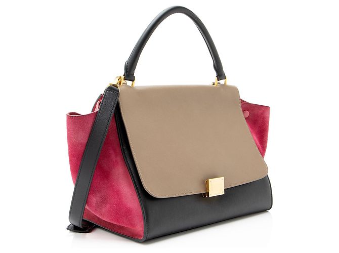 Céline Mittelgroße Trapez-Tasche aus Tricolor Kalbsleder von Celine Schwarz - Ansicht 2