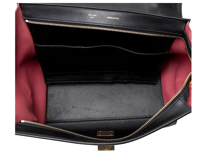 Céline Mittelgroße Trapez-Tasche aus Tricolor Kalbsleder von Celine Schwarz - Ansicht 7