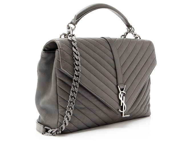 Borsa a tracolla Saint Laurent Matelasse Calfskin Monogram College Large Grigio - vista 2