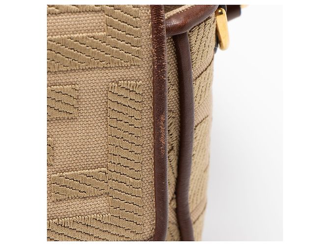 Fendi FF Bestickte Canvas Baguette Schultertasche Braun Beige - Ansicht 10