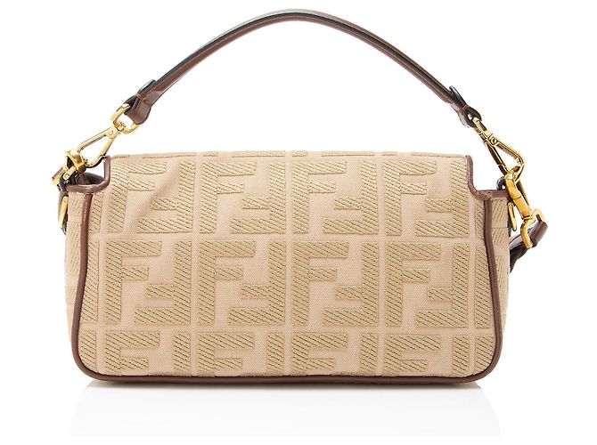 Fendi FF Bestickte Canvas Baguette Schultertasche Braun Beige - Ansicht 3