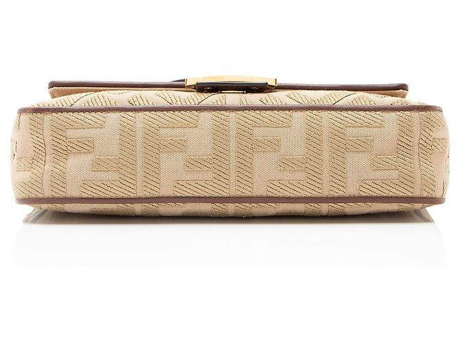 Fendi FF Bestickte Canvas Baguette Schultertasche Braun Beige - Ansicht 4