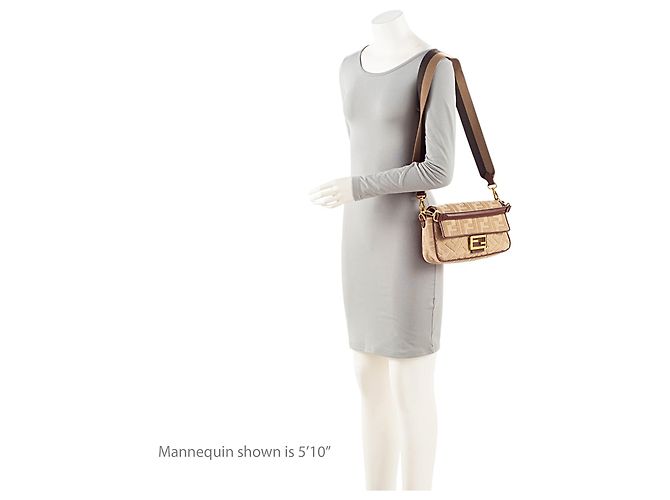 Fendi FF Bestickte Canvas Baguette Schultertasche Braun Beige - Ansicht 5