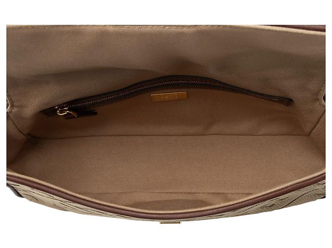 Fendi FF Bestickte Canvas Baguette Schultertasche Braun Beige - Ansicht 7