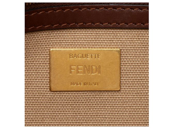 Fendi FF Bestickte Canvas Baguette Schultertasche Braun Beige - Ansicht 8