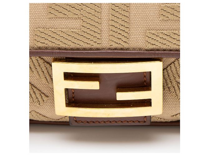 Fendi FF Bestickte Canvas Baguette Schultertasche Braun Beige - Ansicht 9