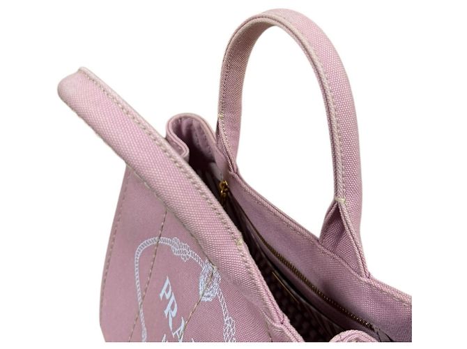 Borsa a Spalla Prada Canapa Tote SS Rosa Bianco - vista 12