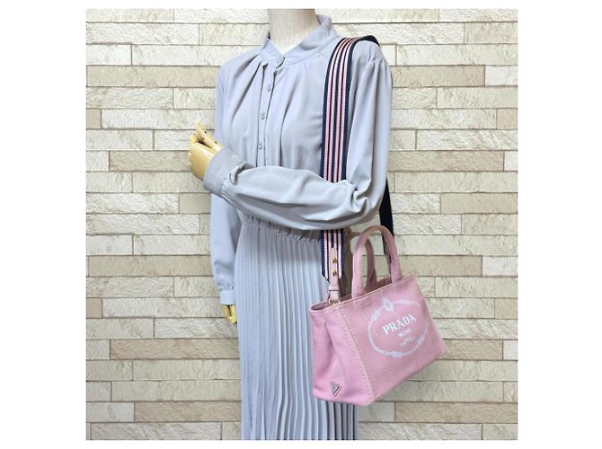 Borsa a Spalla Prada Canapa Tote SS Rosa Bianco - vista 2
