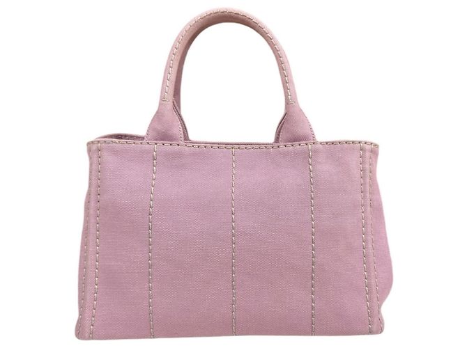 Borsa a Spalla Prada Canapa Tote SS Rosa Bianco - vista 3