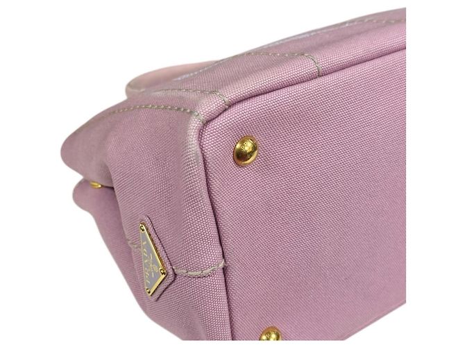 Borsa a Spalla Prada Canapa Tote SS Rosa Bianco - vista 8