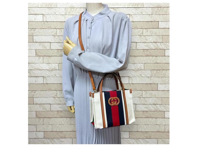 Borsa Tote Mini Interlocking G di Gucci Bianco Rosso Blu navy - vista 2