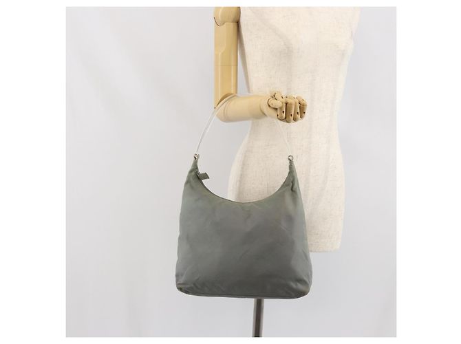 PRADA Borsa a mano in nylon grigio argento Auth 170504 Marrone - vista 23