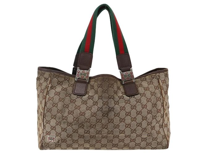 Bolsa Tote Gucci GG Canvas Web Sherry Line Bege Prata Vermelho 145758 Auth bs33193 - vista 13