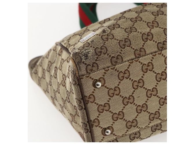 Bolsa Tote Gucci GG Canvas Web Sherry Line Bege Prata Vermelho 145758 Auth bs33193 - vista 16