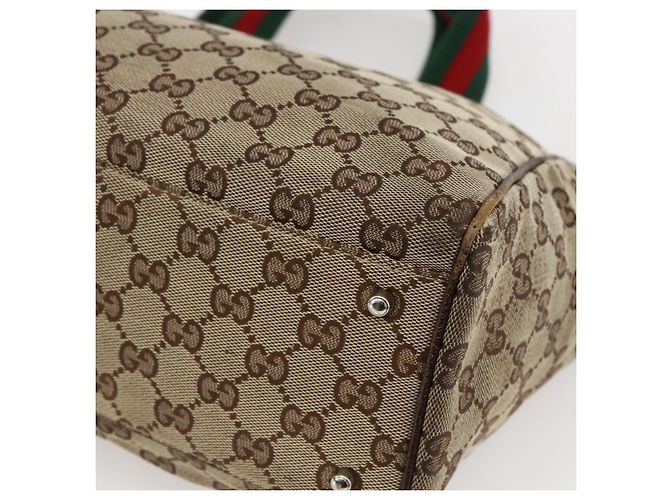 Bolsa Tote Gucci GG Canvas Web Sherry Line Bege Prata Vermelho 145758 Auth bs33193 - vista 17