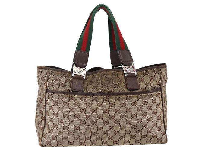 Bolsa Tote Gucci GG Canvas Web Sherry Line Bege Prata Vermelho 145758 Auth bs33193 - vista 2