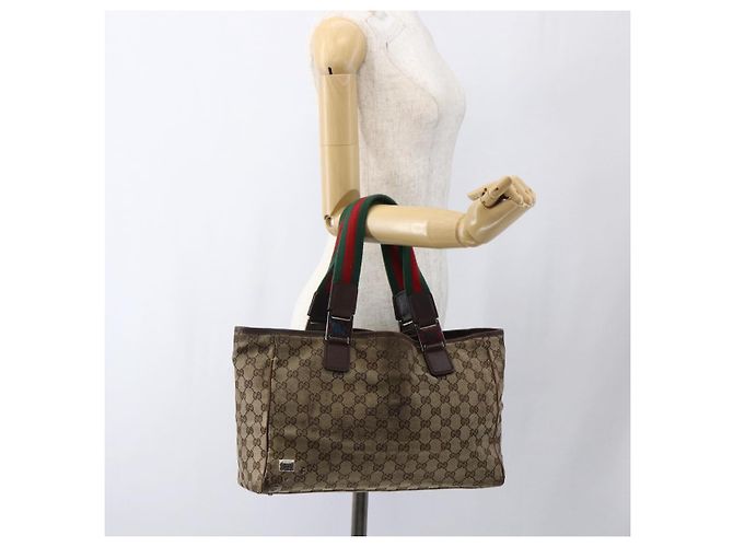 Bolsa Tote Gucci GG Canvas Web Sherry Line Bege Prata Vermelho 145758 Auth bs33193 - vista 23