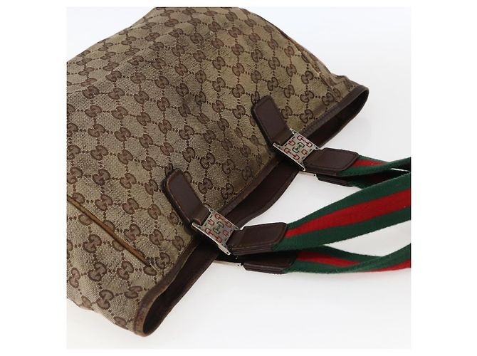 Bolsa Tote Gucci GG Canvas Web Sherry Line Bege Prata Vermelho 145758 Auth bs33193 - vista 6