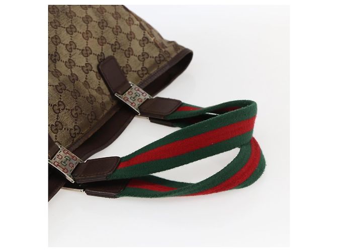 Bolsa Tote Gucci GG Canvas Web Sherry Line Bege Prata Vermelho 145758 Auth bs33193 - vista 7