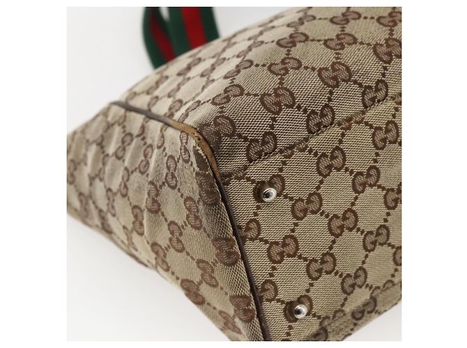 Bolsa Tote Gucci GG Canvas Web Sherry Line Bege Prata Vermelho 145758 Auth bs33193 - vista 8