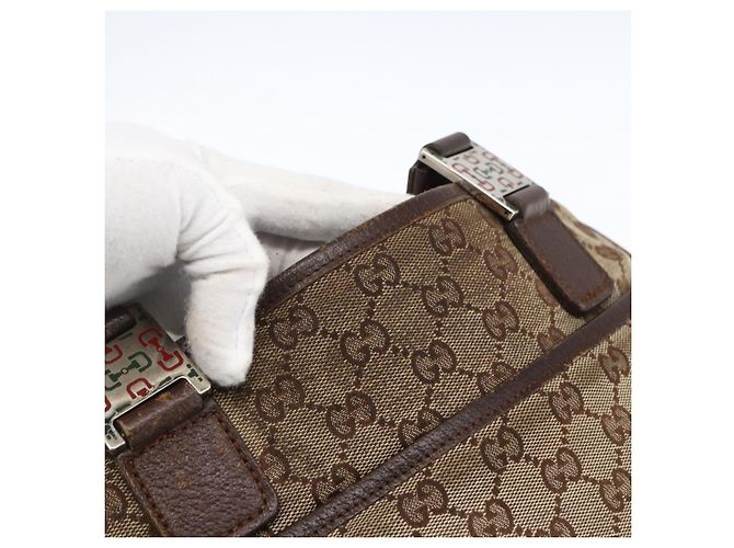 Bolsa Tote Gucci GG Canvas Web Sherry Line Bege Prata Vermelho 145758 Auth bs33193 - vista 9
