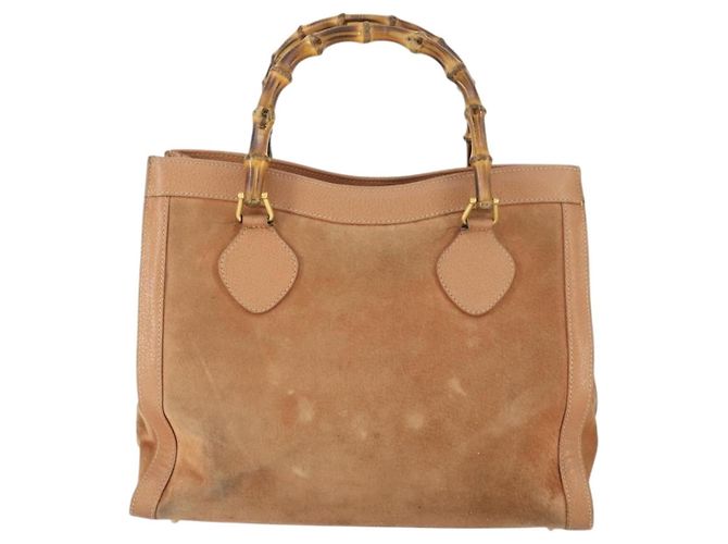 Borsa a mano in pelle scamosciata Gucci Bamboo marrone oro Auth 166728 D'oro - vista 13