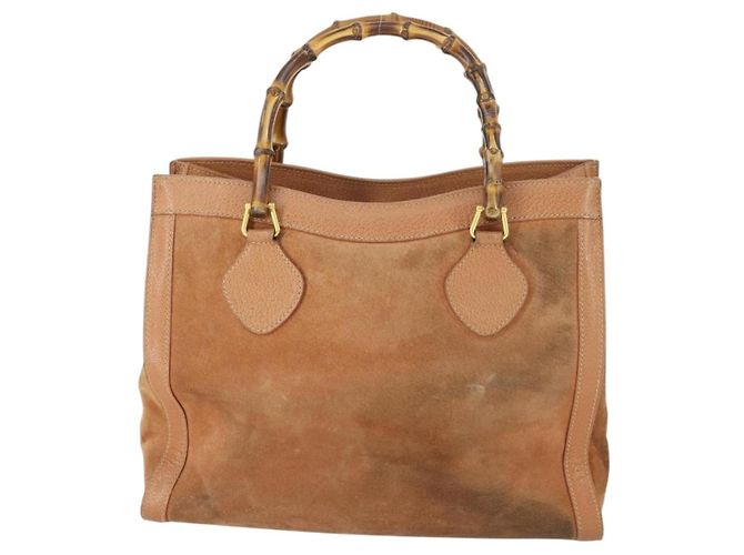 Borsa a mano in pelle scamosciata Gucci Bamboo marrone oro Auth 166728 D'oro - vista 2