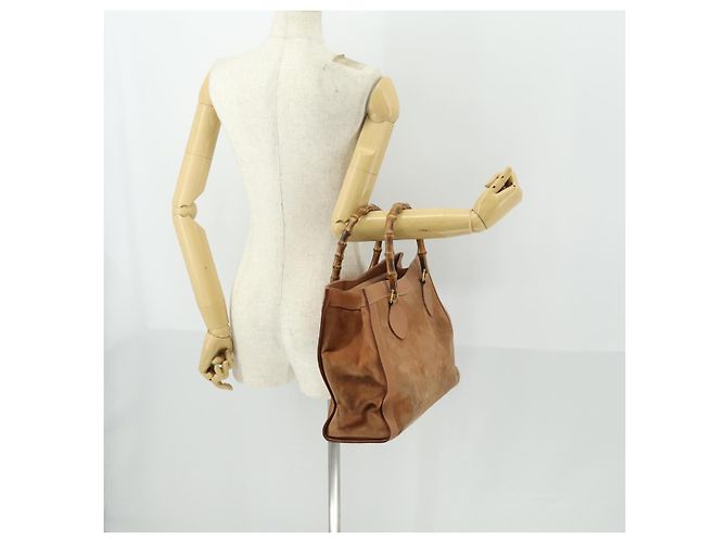 Borsa a mano in pelle scamosciata Gucci Bamboo marrone oro Auth 166728 D'oro - vista 21