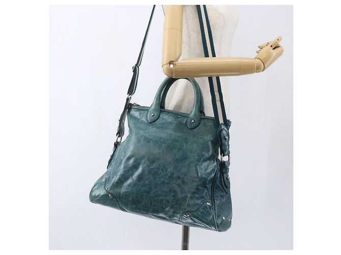 BALLY Borsa a Mano in Pelle 2 vie Verde Argento Auth 165100 - vista 24