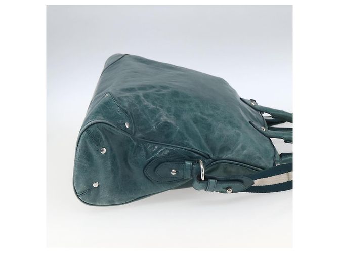 BALLY Borsa a Mano in Pelle 2 vie Verde Argento Auth 165100 - vista 4