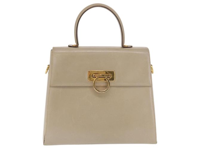 Borsa a mano Gancini in pelle beige e oro Auth 170123 di Salvatore Ferragamo - vista 13