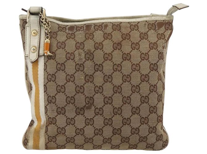 Borsa a Spalla Gucci GG Canvas Sherry Line Beige Oro 144388 Auth 163466 D'oro - vista 13