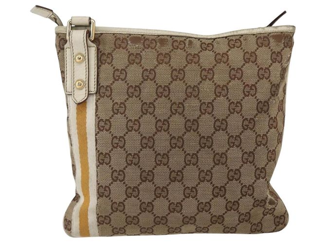 Borsa a Spalla Gucci GG Canvas Sherry Line Beige Oro 144388 Auth 163466 D'oro - vista 2