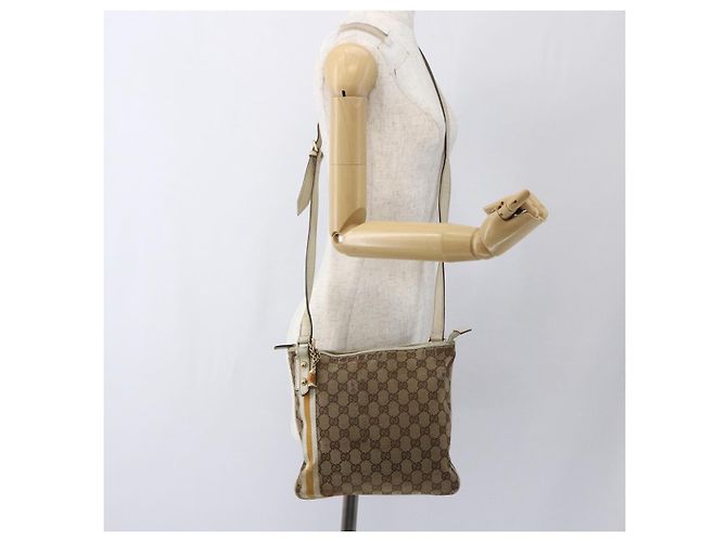 Borsa a Spalla Gucci GG Canvas Sherry Line Beige Oro 144388 Auth 163466 D'oro - vista 23
