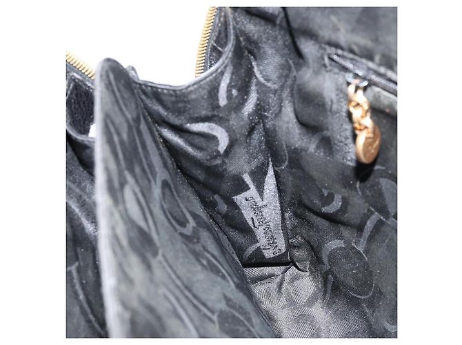 Borsa a Spalla Gancini in Pelle Salvatore Ferragamo 2 in 1 Nero Oro Auth 149910 - vista 20