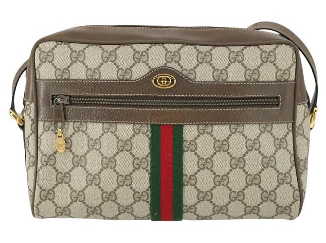 Gucci Borsa GG Supreme Web Sherry Line PVC Beige Oro 32 02 005 Auth 169059 D'oro - vista 13