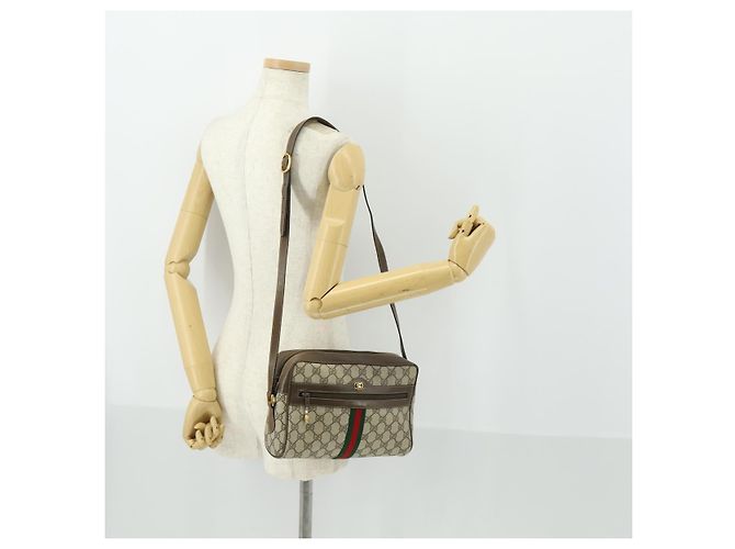 Gucci Borsa GG Supreme Web Sherry Line PVC Beige Oro 32 02 005 Auth 169059 D'oro - vista 23