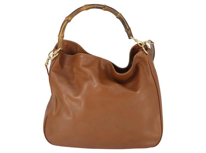 Borsa a Spalla in Pelle Gucci Bamboo 2way Marrone Oro 001 1781 1577 Auth th6578 D'oro - vista 13