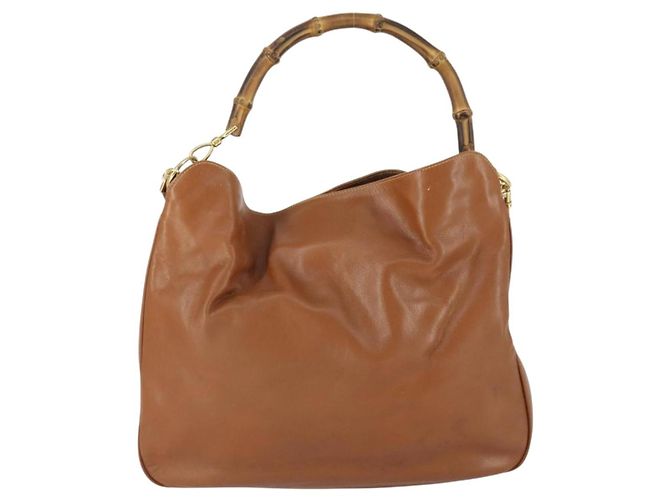 Borsa a Spalla in Pelle Gucci Bamboo 2way Marrone Oro 001 1781 1577 Auth th6578 D'oro - vista 2
