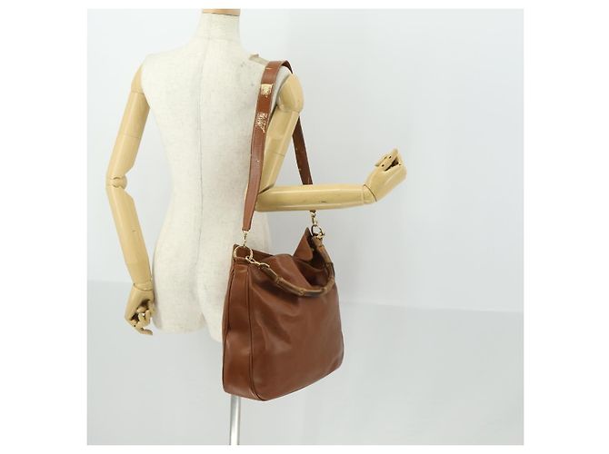 Borsa a Spalla in Pelle Gucci Bamboo 2way Marrone Oro 001 1781 1577 Auth th6578 D'oro - vista 23
