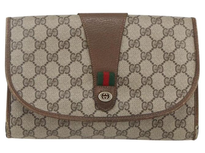 GUCCI GG Supreme Web Sherry Line Clutch Bag PVC Beige Oro 89 01 030 Auth 170517 - vista 13